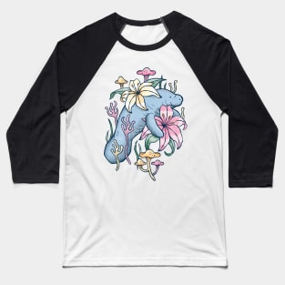 Manatee Explores Floral Lagoon - Rustic Flower Design Baseball T-Shirt